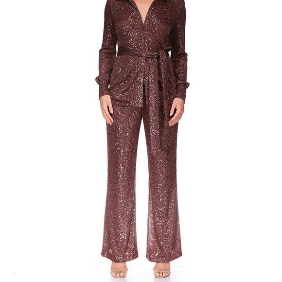 Cara Cara Large Rum Raisin Sequin Verona Sequin Flared Pants High Rise OS37-6